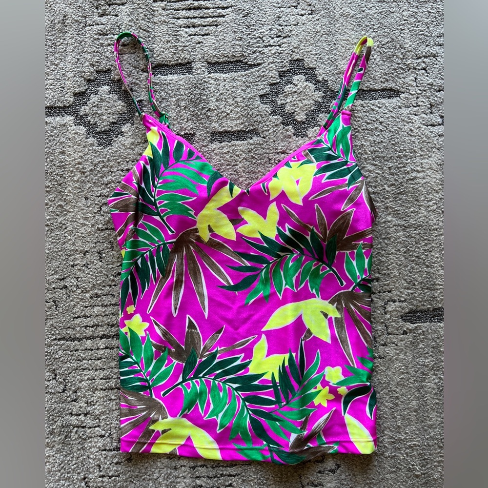 Tropical Print Tankini Swim Top – Pink Multi Colored